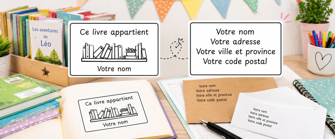 Étampes personnalisées pour identifier des livres et ajouter une adresse sur des documents et enveloppes