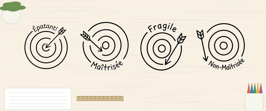Niveaux de maîtrise pour le suivi des apprentissages : Épatant, Maîtrisée, Fragile et Non-maîtrisée