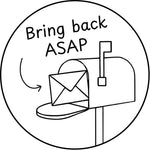 Étampe pour enseignant en anglais « Bring back ASAP » avec boîte aux lettres et enveloppe - encre noire