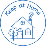 Étampe pour enseignant en anglais « Keep at Home » avec illustration d’une maison - encre bleue