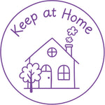 Étampe pour enseignant en anglais « Keep at Home » avec illustration d’une maison - encre mauve
