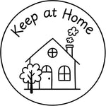 Étampe pour enseignant en anglais « Keep at Home » avec illustration d’une maison - encre noire