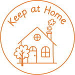 Étampe pour enseignant en anglais « Keep at Home » avec illustration d’une maison - encre orange