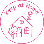 Étampe pour enseignant en anglais « Keep at Home » avec illustration d’une maison - encre rose