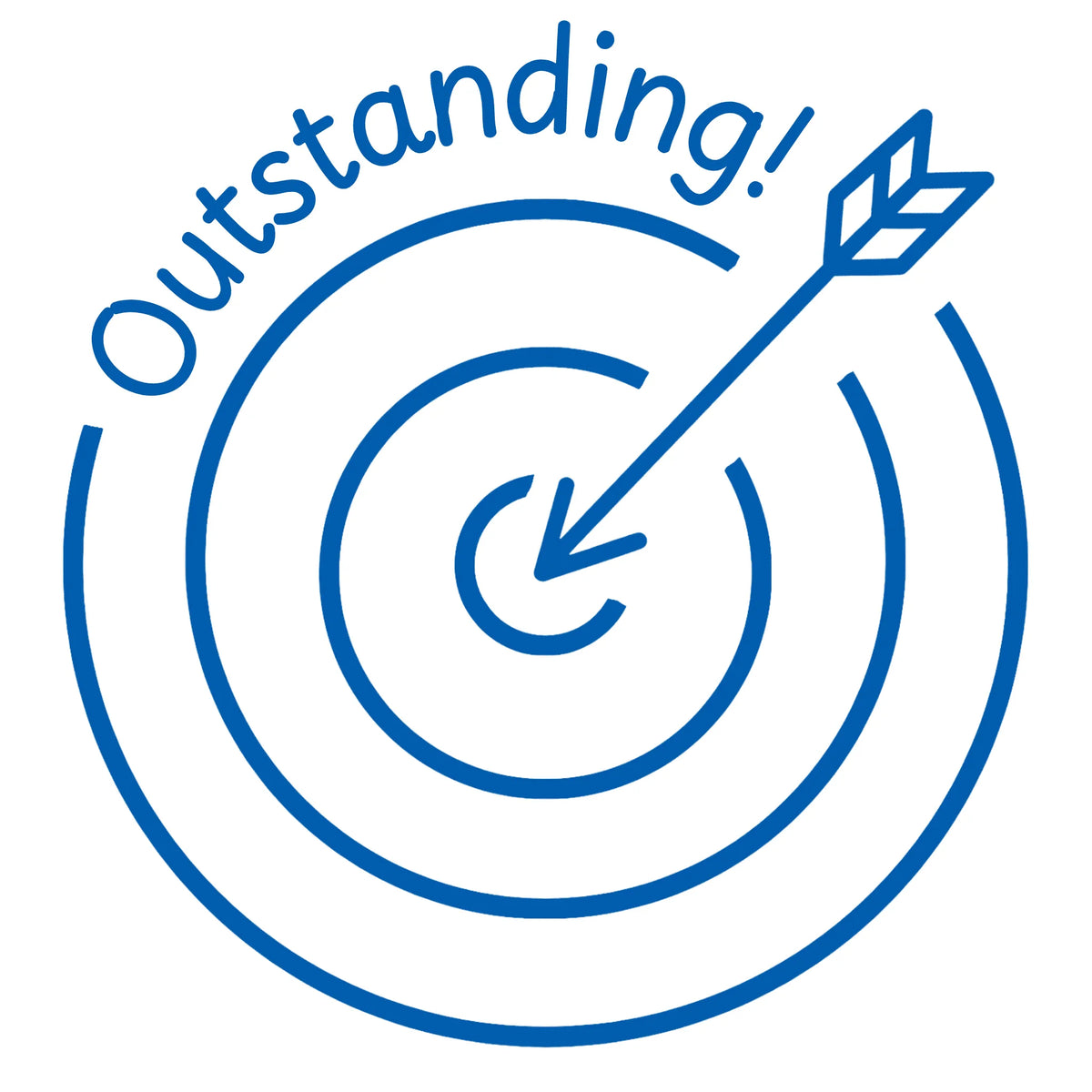 Étampe pour enseignant en anglais « Outstanding! » avec cible et flèche au centre - encre bleue