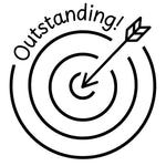 Étampe pour enseignant en anglais « Outstanding! » avec cible et flèche au centre - encre noire