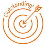 Étampe pour enseignant en anglais « Outstanding! » avec cible et flèche au centre - encre orange