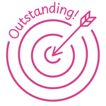Étampe pour enseignant en anglais « Outstanding! » avec cible et flèche au centre - encre rose