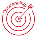 Étampe pour enseignant en anglais « Outstanding! » avec cible et flèche au centre - encre rouge