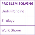 Étampe pour enseignant en anglais « Problem Solving » avec grille d’évaluation à 3 critères - encre mauve