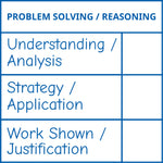 Étampe pour enseignant en anglais « Problem Solving / Reasoning » avec grille d’évaluation à 3 critères - encre bleue