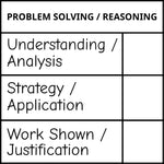 Étampe pour enseignant en anglais « Problem Solving / Reasoning » avec grille d’évaluation à 3 critères - encre noire
