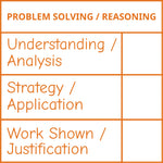 Étampe pour enseignant en anglais « Problem Solving / Reasoning » avec grille d’évaluation à 3 critères - encre orange