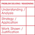 Étampe pour enseignant en anglais « Problem Solving / Reasoning » avec grille d’évaluation à 3 critères - encre rouge