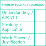 Étampe pour enseignant en anglais « Problem Solving / Reasoning » avec grille d’évaluation à 3 critères - encre verte