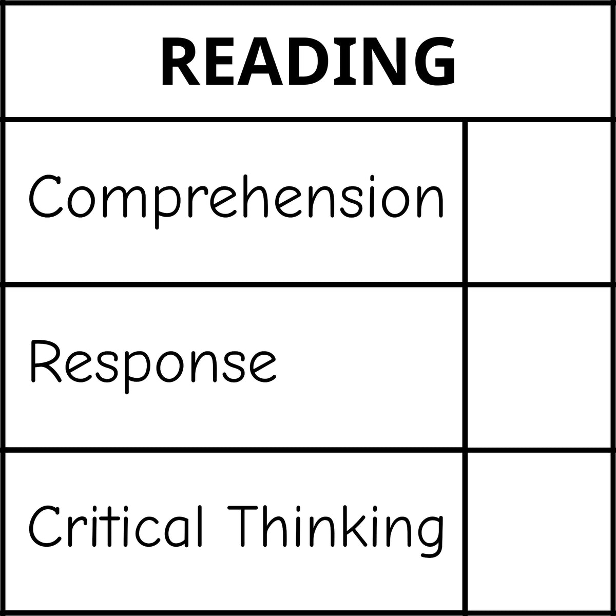 Étampe pour enseignant en anglais « Reading – 3 criteria » avec grille d’évaluation à 3 critères - encre noire