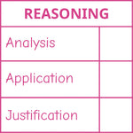 Étampe pour enseignant en anglais « Reasoning » avec grille d’évaluation à 3 critères - encre rose