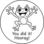 Étampe pour enseignant en anglais « You did it! Hooray! » avec grenouille qui célèbre - encre noire