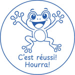 Étampe pour enseignant « C’est réussi! Hourra! » - encre bleue