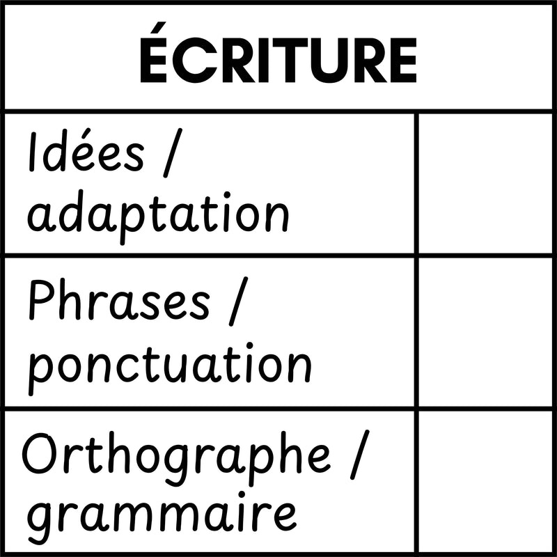 Étampе pour enseignant « Grille de correction écriture trois critères »