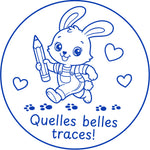 Étampe pour enseignant « Quelles belles traces! » – encre bleue