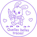 Étampe pour enseignant « Quelles belles traces! » – encre mauve