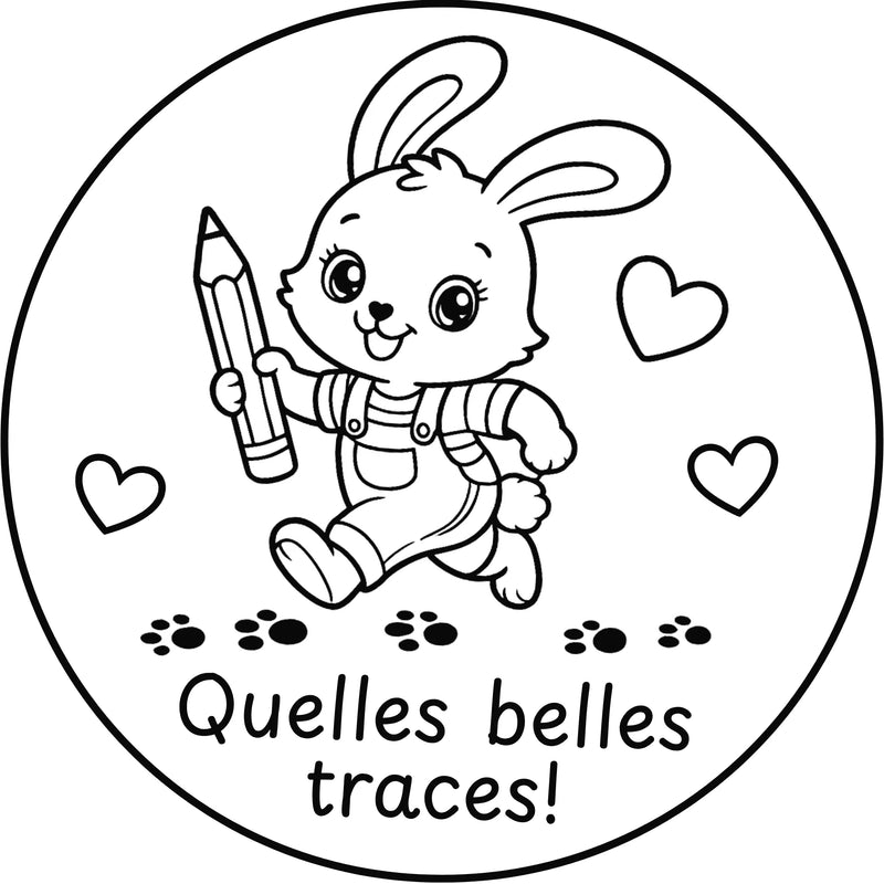 Étampe pour enseignant « Quelles belles traces! » – encre noire