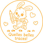 Étampe pour enseignant « Quelles belles traces! » – encre orange