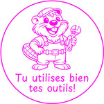 Étampe pour enseignant « Tu utilises bien tes outils » – encre rose